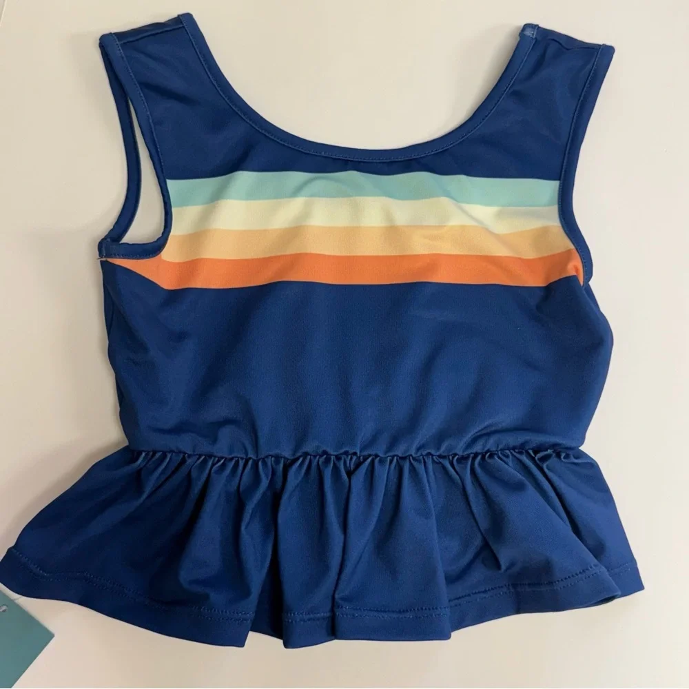 WILDLING NWT Camp Stripe Navy Tankini Set Girls 4T SW006B Orange Yellow Blue